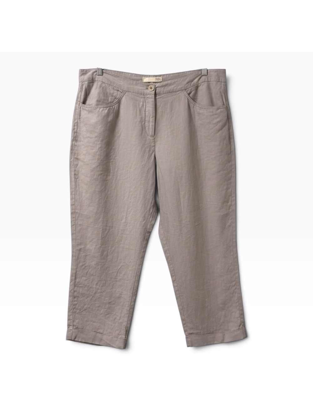 Eileen Fisher Organic Linen Grey Crop Pants Size 14 | Cuffed Hem Trousers